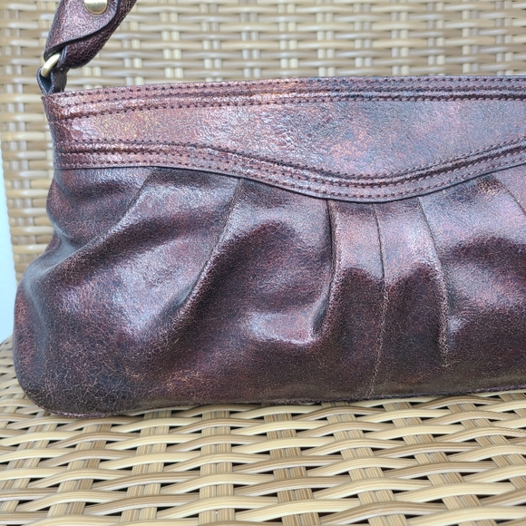 Elliott Lucca Bag Shoulder Handbag Leather Distressed Maroon Gold Hardware Braid - Picture 2 of 15